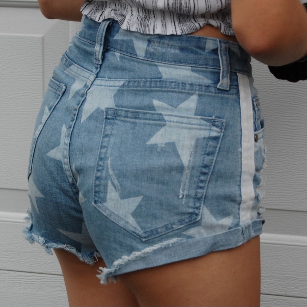 Vintage denim shorts with stars and white stripe